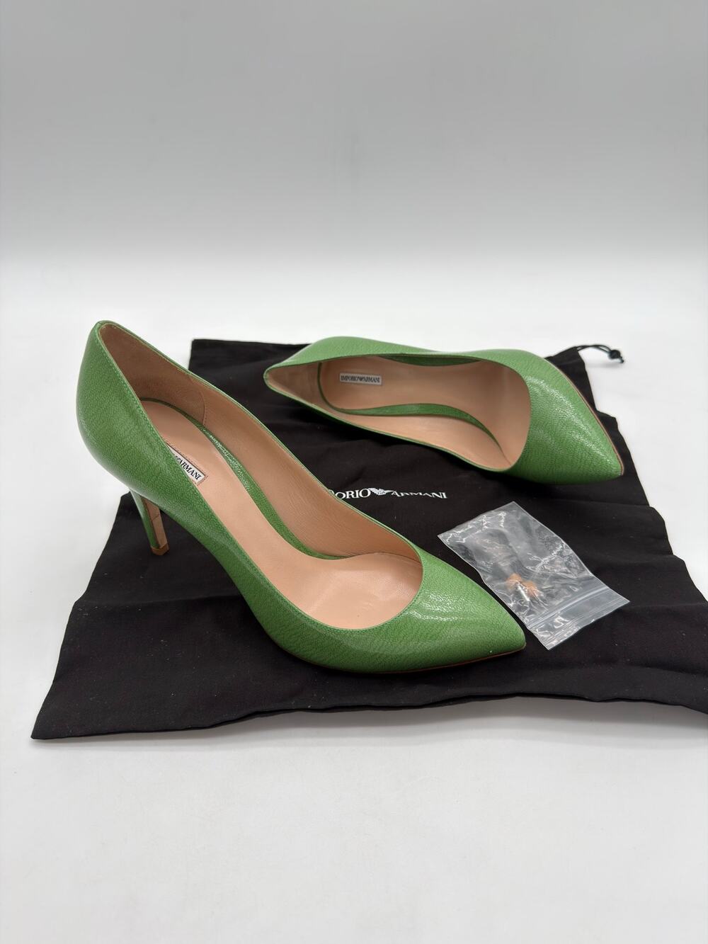 Emporio Armani Italian Green Leather 39.5 US 9 Pointed Toe Elegant Pumps